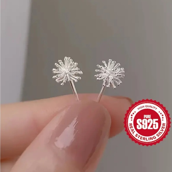 Sterling Silver Dandelion Stud Earrings - Picture 2 of 5